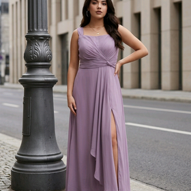 Dusty Purple Gown w/Ruched Bodice, Slit, & Pockets, Size 20