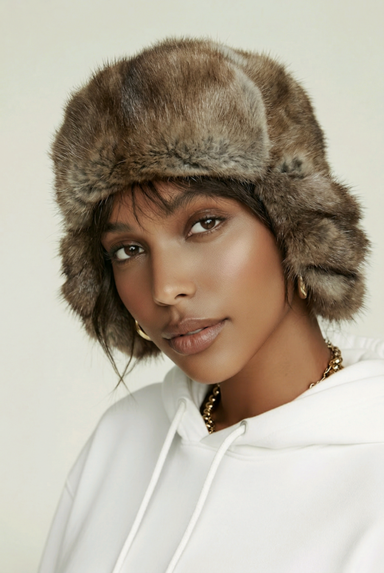 Muskrat Ushanka Hat with Leather Ties