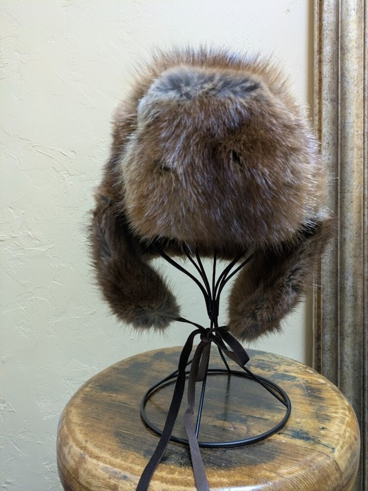 Muskrat Ushanka Hat with Leather Ties