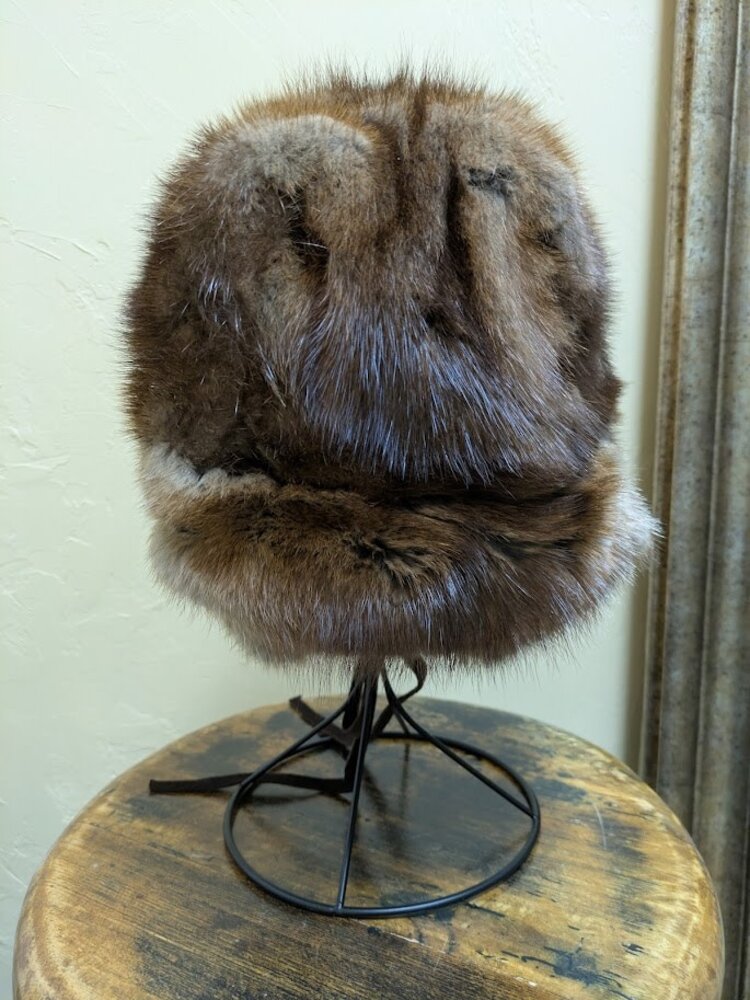 Muskrat Ushanka Hat with Leather Ties