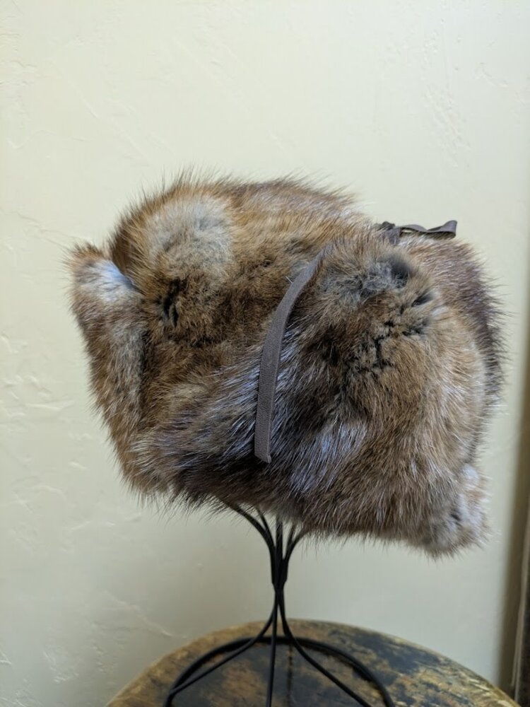 Muskrat Ushanka Hat with Leather Ties