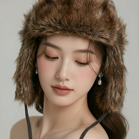 Beaver Fur Ushanka Hat with Leather Ties