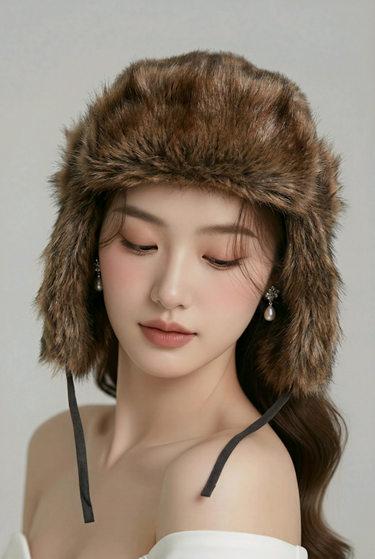 Beaver Fur Ushanka Hat with Leather Ties