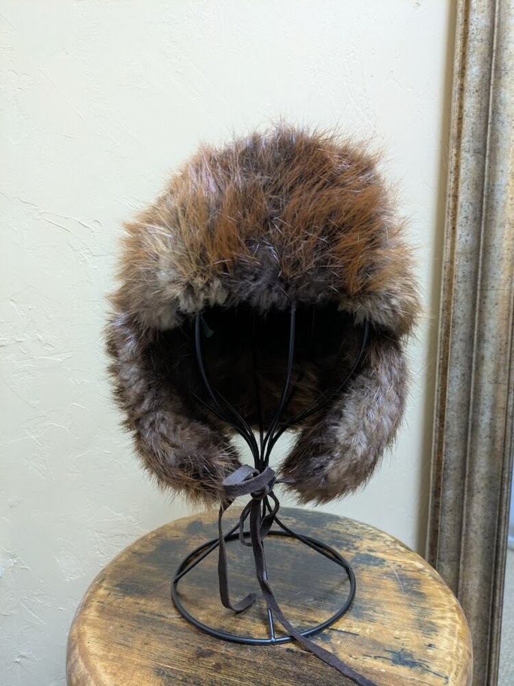 Beaver Fur Ushanka Hat with Leather Ties