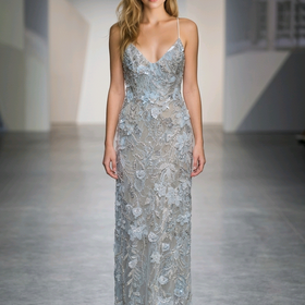 Mac Duggal Light Blue Lace & Beaded Gown with Cross-Strap Back, Size 10