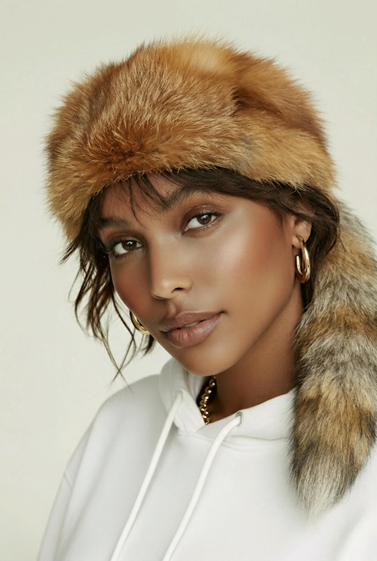 Red Fox Fur Daniel Boone Hat with Tail