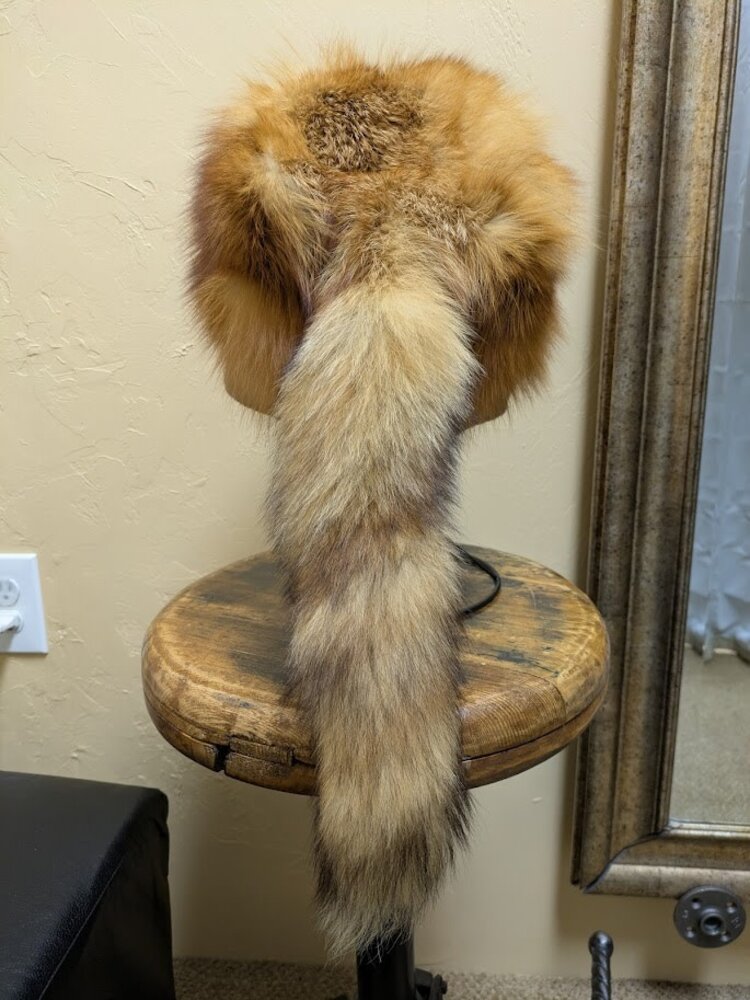 Red Fox Fur Daniel Boone Hat with Tail