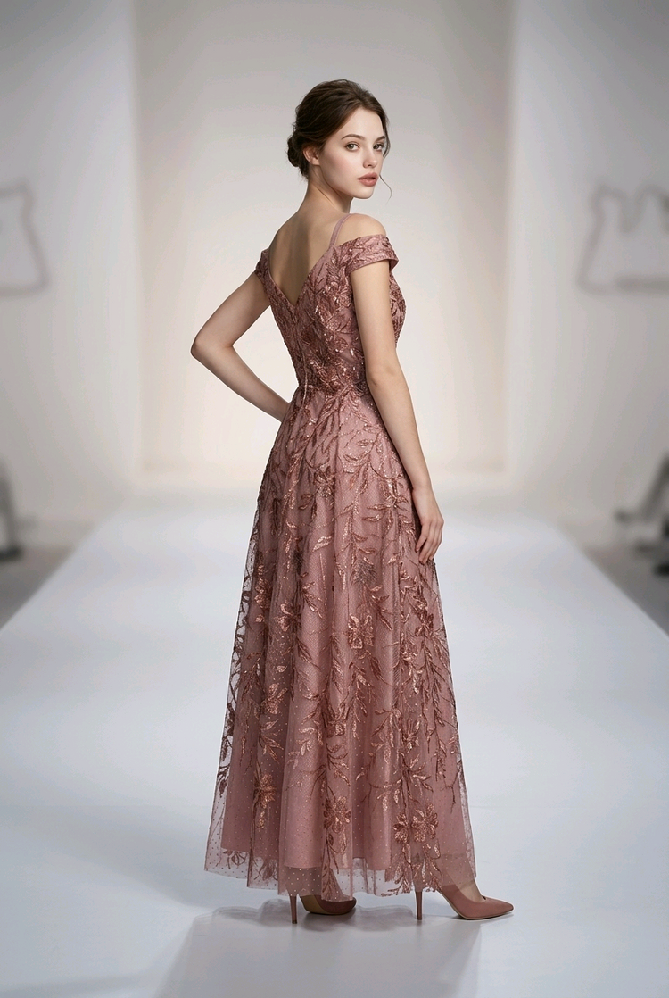 Mac Duggal Mauve Embroidered and Beaded A-Line Gown, Size 12