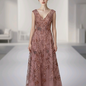 Mac Duggal Mauve Embroidered and Beaded A-Line Gown, Size 12