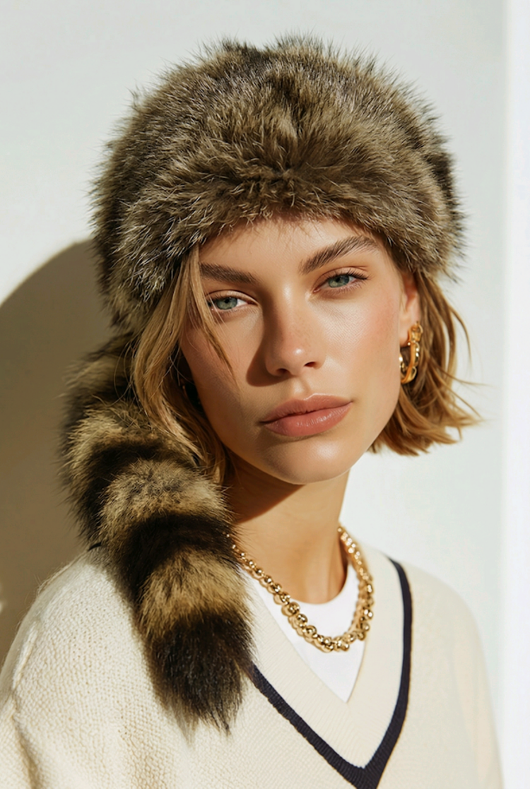 North American Raccoon Fur Daniel Boone Hat with Tail