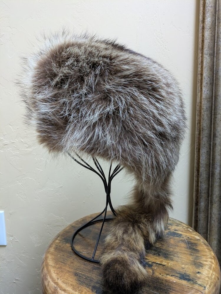 North American Raccoon Fur Daniel Boone Hat with Tail