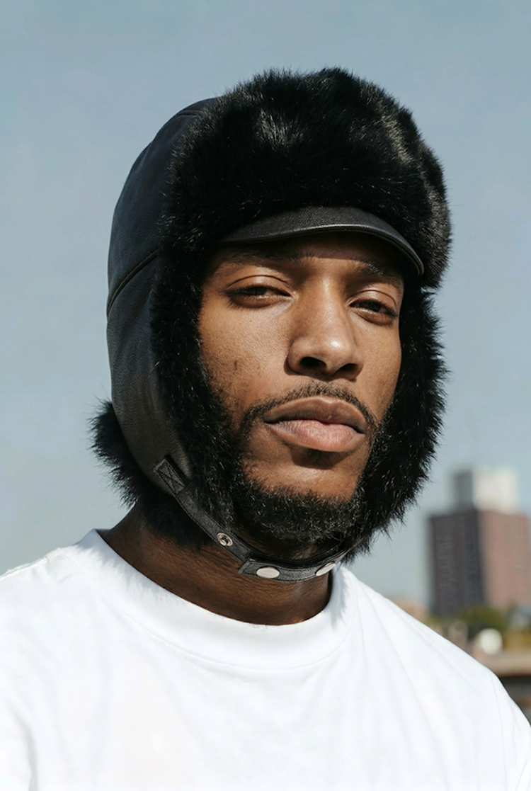 Dyed Black Fox and Leather Trapper Hat with Visor, O/S