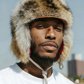 Coyote and Raccoon Fur Ushanka Hat with Leather Brim, OS