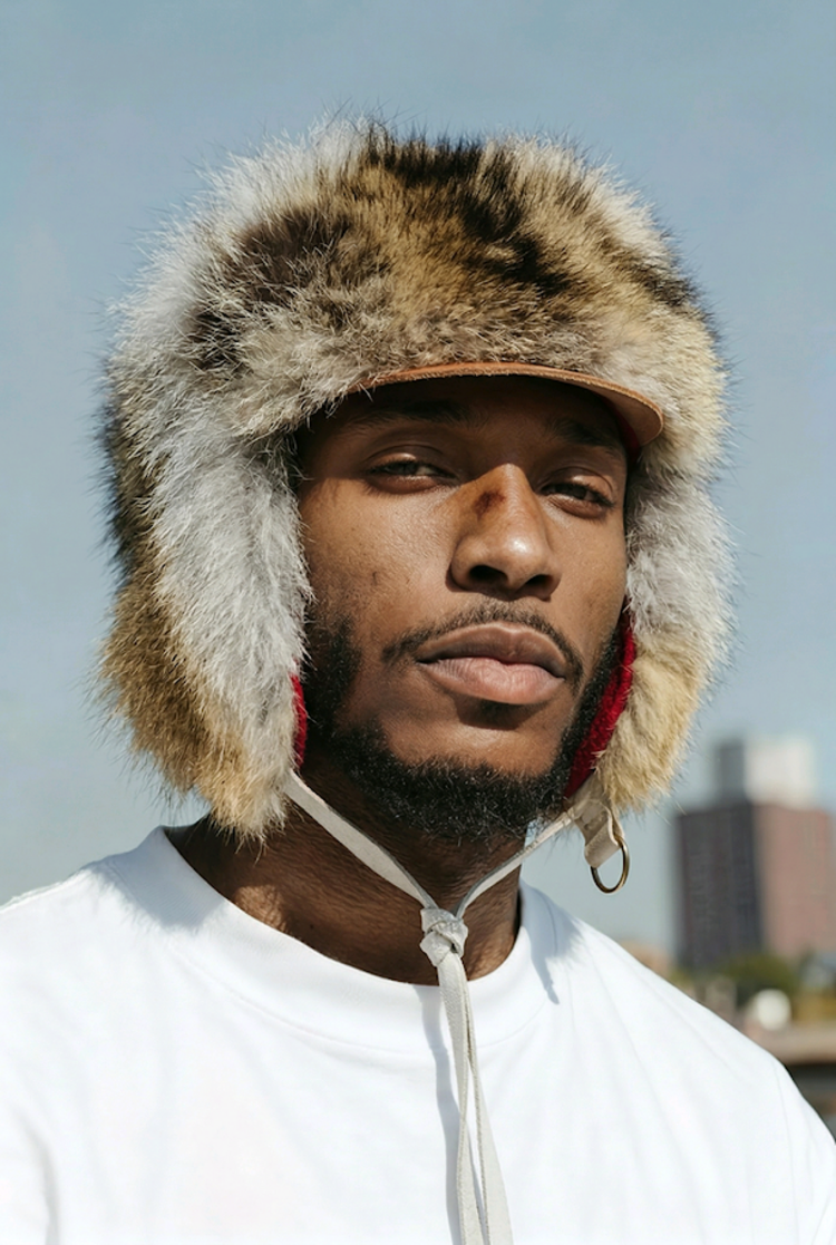 Coyote and Raccoon Fur Ushanka Hat with Leather Brim, OS