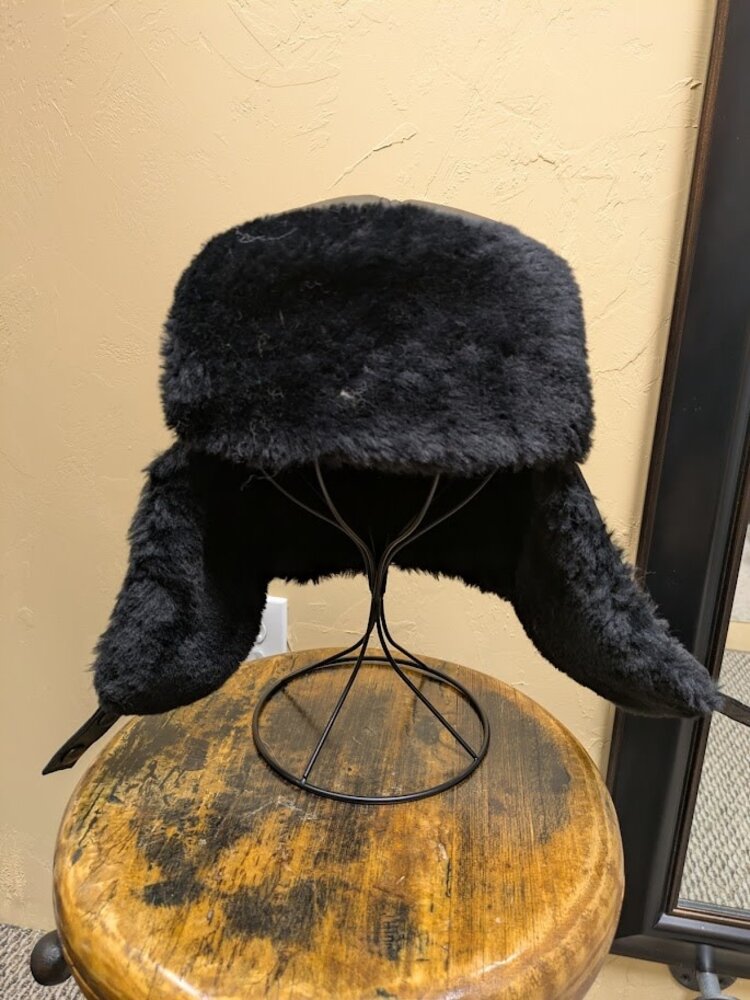 Genuine Sheepskin Leather Trapper Hat with Sherpa Faux Fur, OS