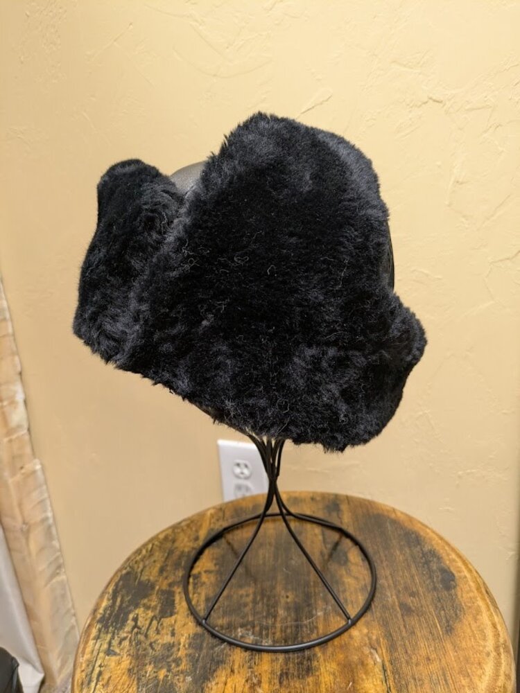 Genuine Sheepskin Leather Trapper Hat with Sherpa Faux Fur, OS