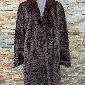 Henig Furs Black and Burgundy Patterned Semi Sheared Mink Coat, Size XL