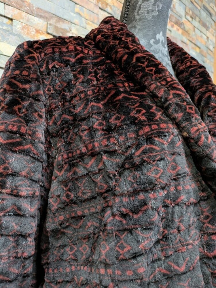 Henig Furs Black and Burgundy Patterned Semi Sheared Mink Coat, Size XL