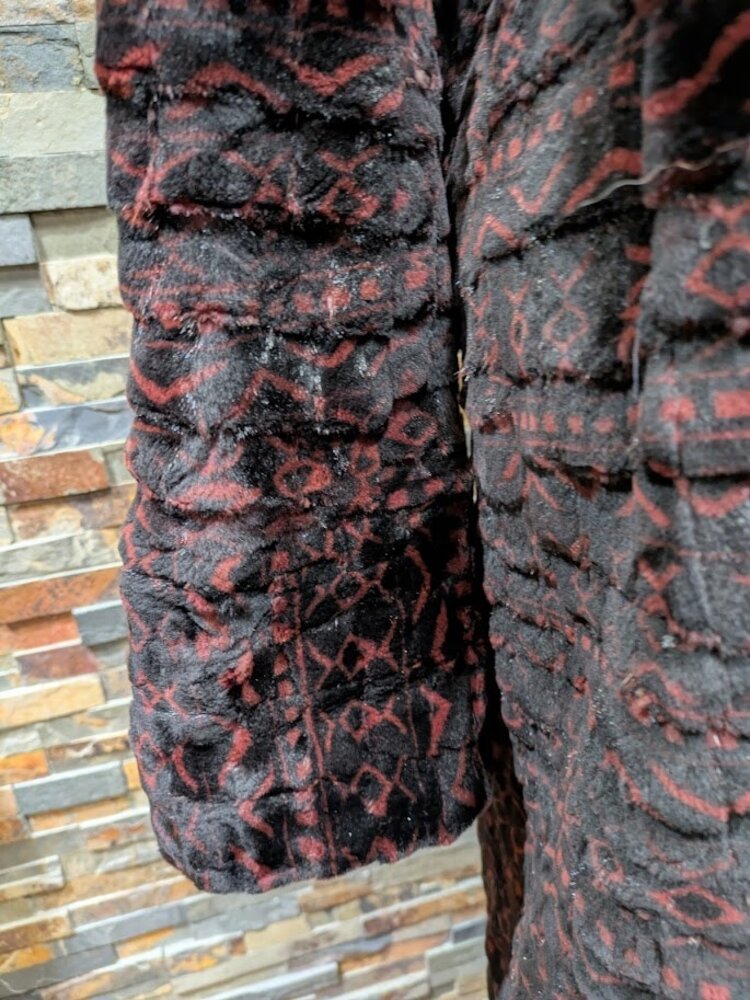Henig Furs Black and Burgundy Patterned Semi Sheared Mink Coat, Size XL