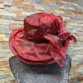 Red Sangria Glittery Organza Derby Hat