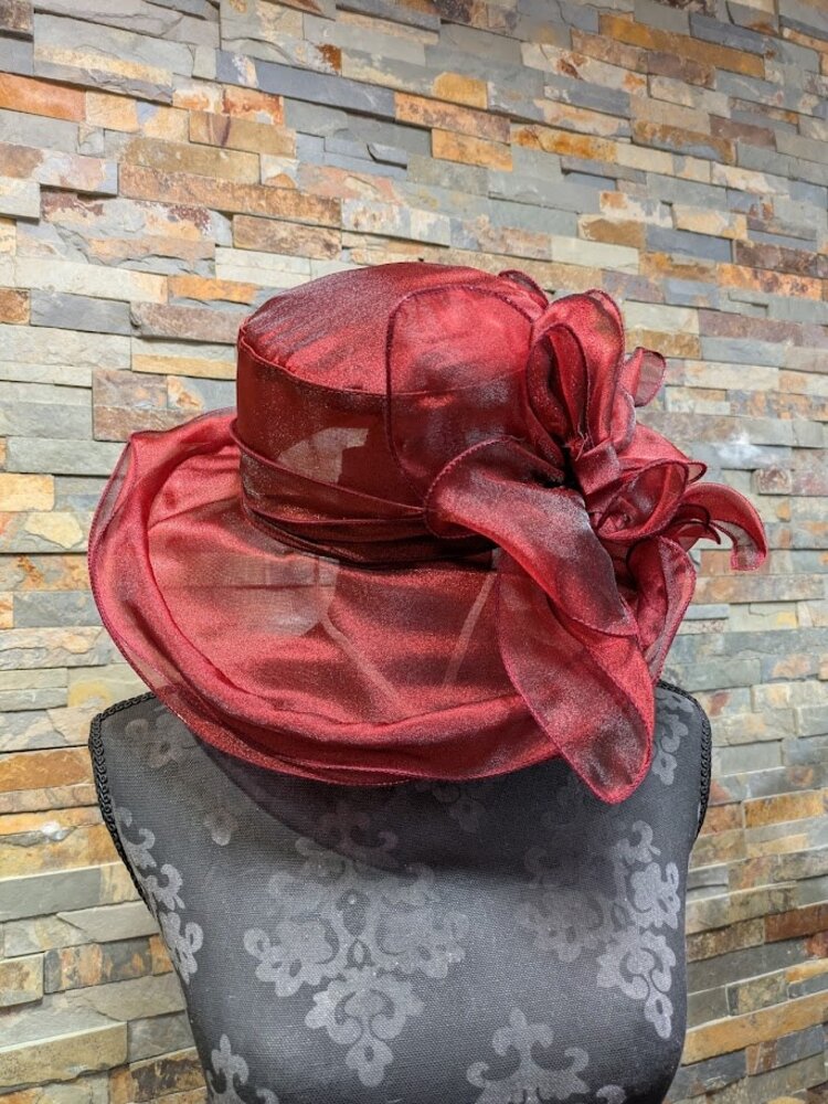 Red Sangria Glittery Organza Derby Hat