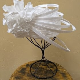 White Satin Formal Cap with Floral Fashional Designs