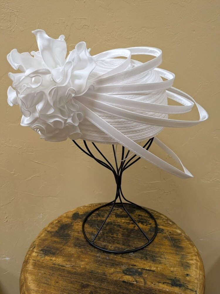 White Satin Formal Cap with Floral Fashional Designs