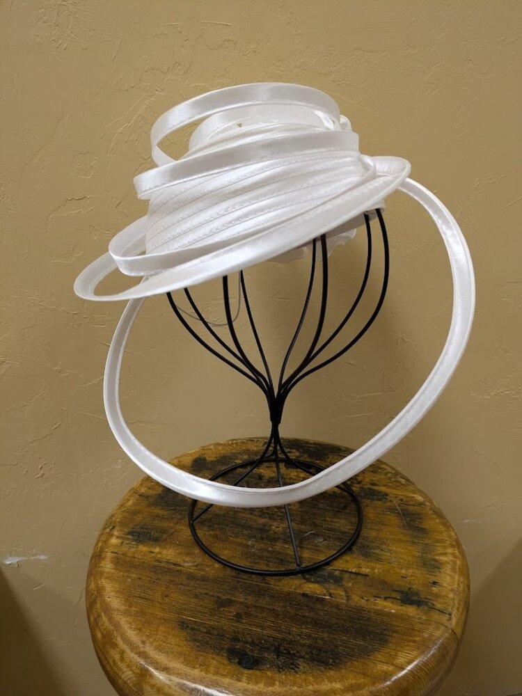 White Satin Formal Cap with Floral Fashional Designs