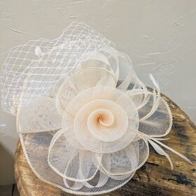Champagne Organza Bows and Mesh Detail Fascinator