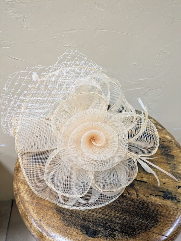 Champagne Organza Bows and Mesh Detail Fascinator