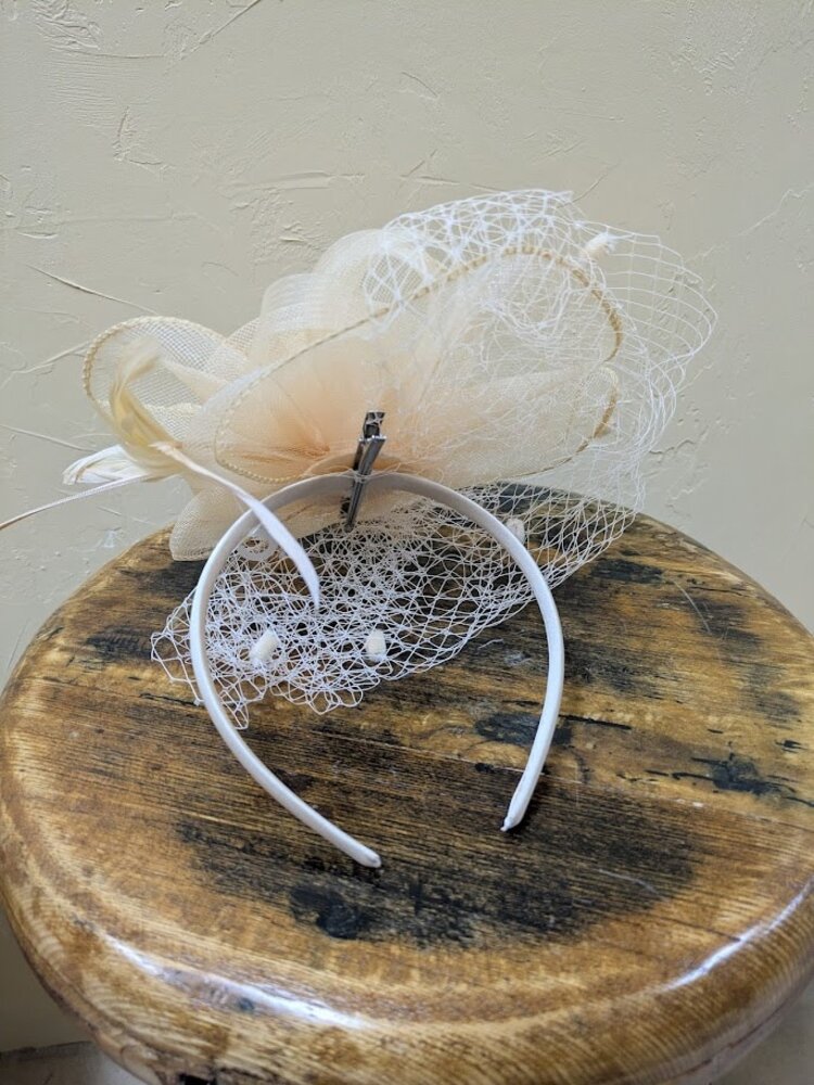 Champagne Organza Bows and Mesh Detail Fascinator