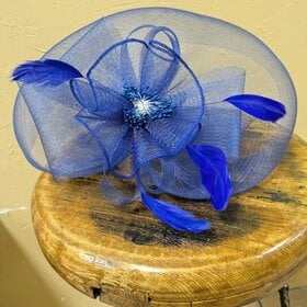 Blue Fascinator with Flower and Feather Details