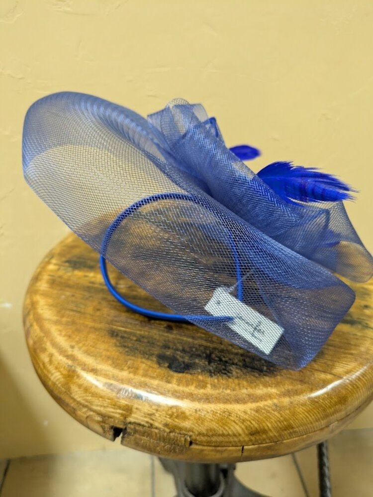 Blue Fascinator with Flower and Feather Details