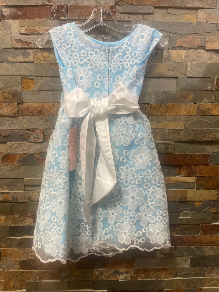 Light Blue Dress with Daisy Mesh Overlay, Size 6