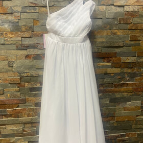 White Chiffon One Shoulder Girls Dress, Size 10