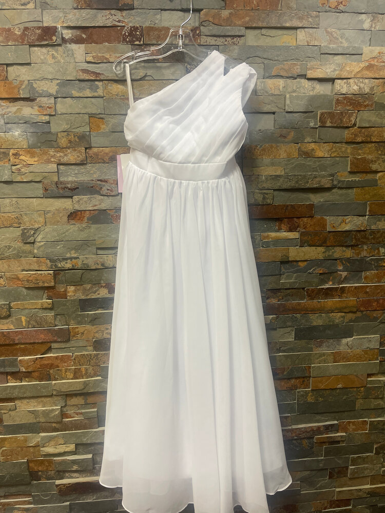White Chiffon One Shoulder Girls Dress, Size 10
