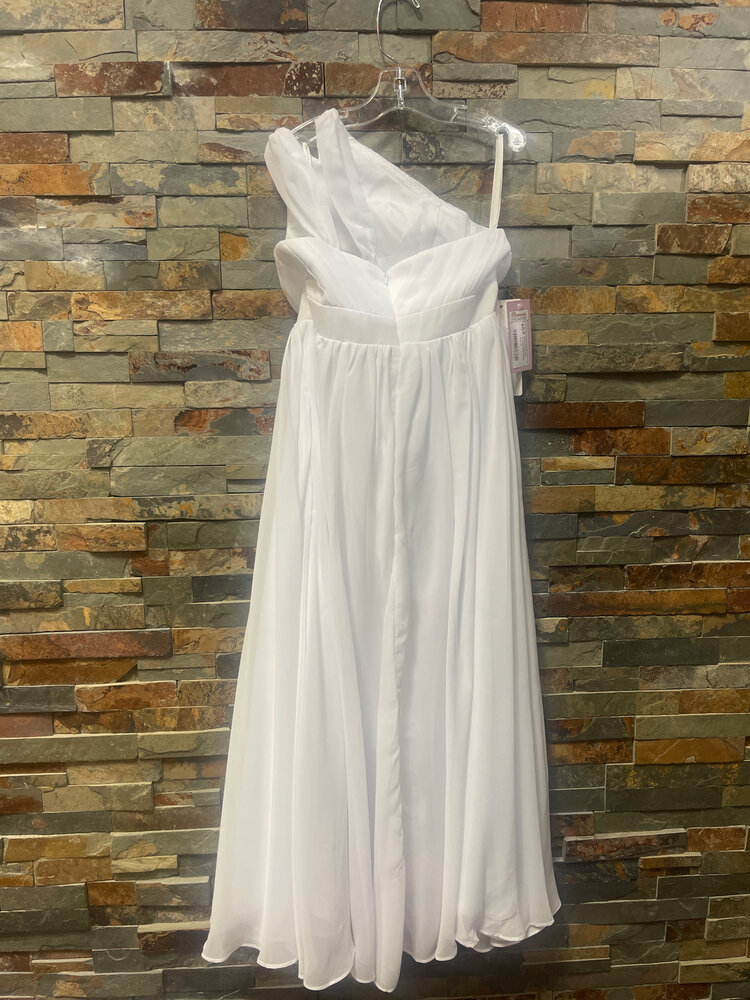White Chiffon One Shoulder Girls Dress, Size 10