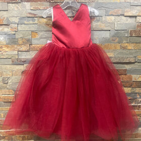 Red Satin and Tulle Girls Dress, Size 4
