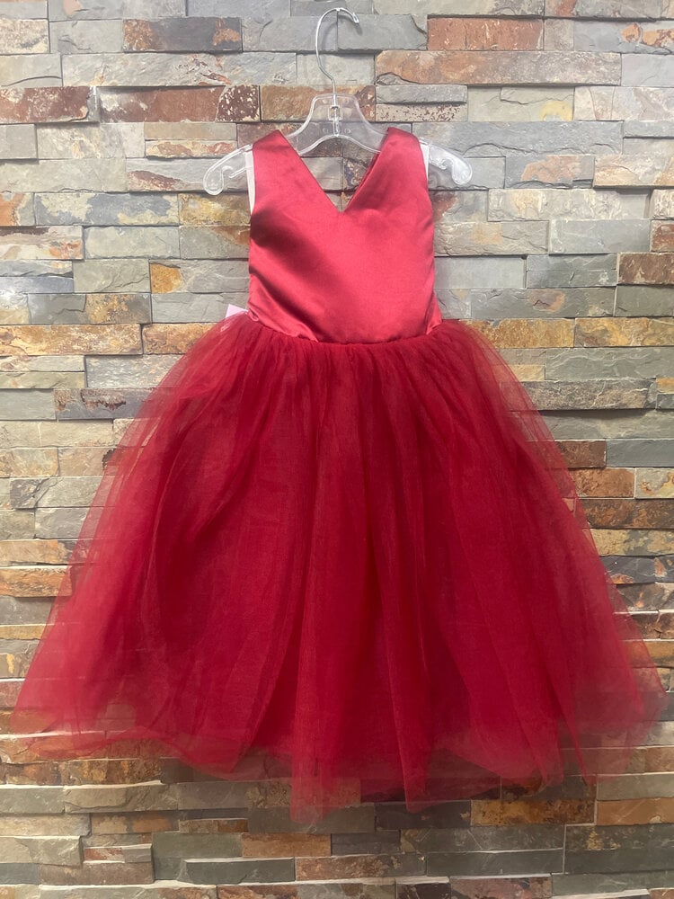 Red Satin and Tulle Girls Dress, Size 4