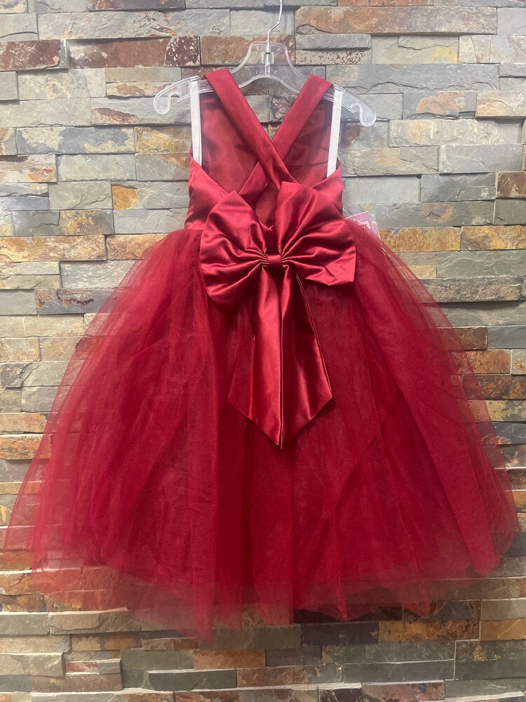 Red Satin and Tulle Girls Dress, Size 4