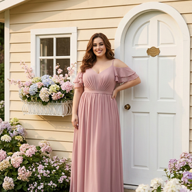Pale Pink Cold Shoulder Gown with Lace Up Back, Size 24