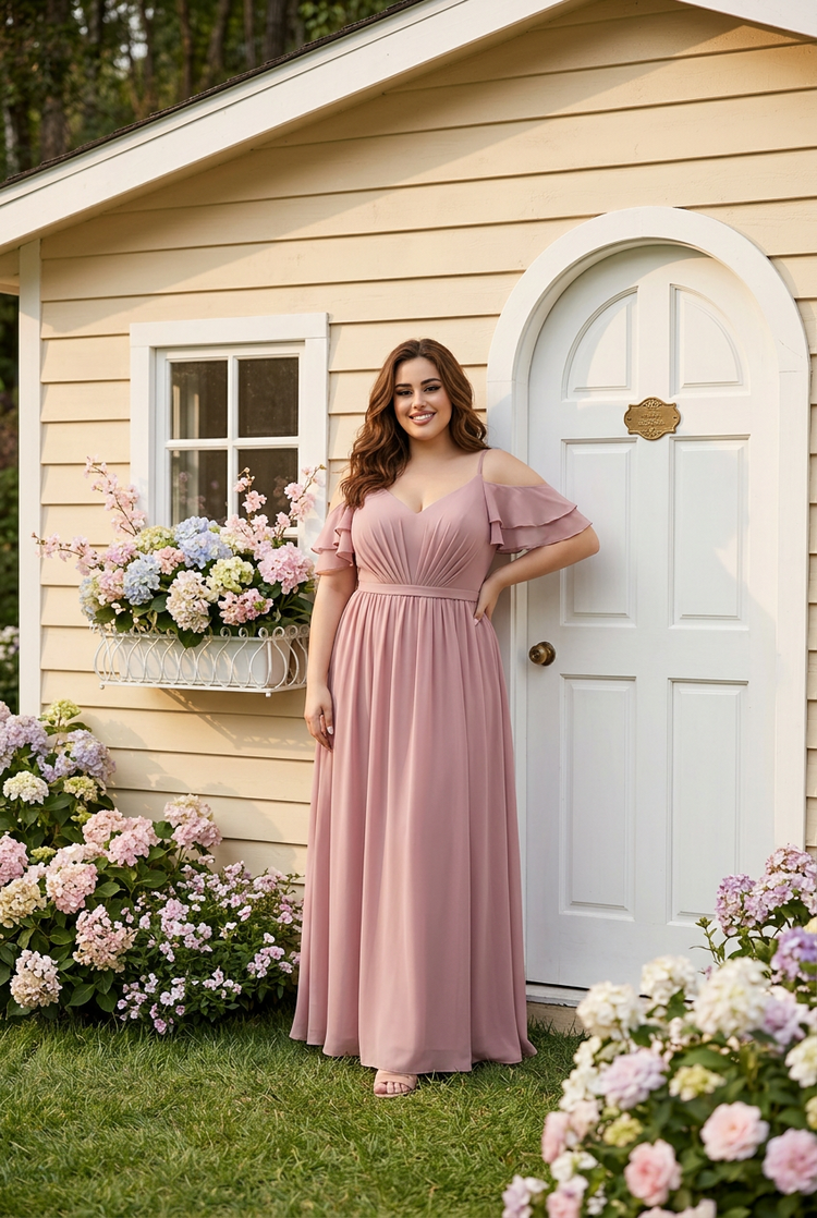 Pale Pink Cold Shoulder Gown with Lace Up Back, Size 24