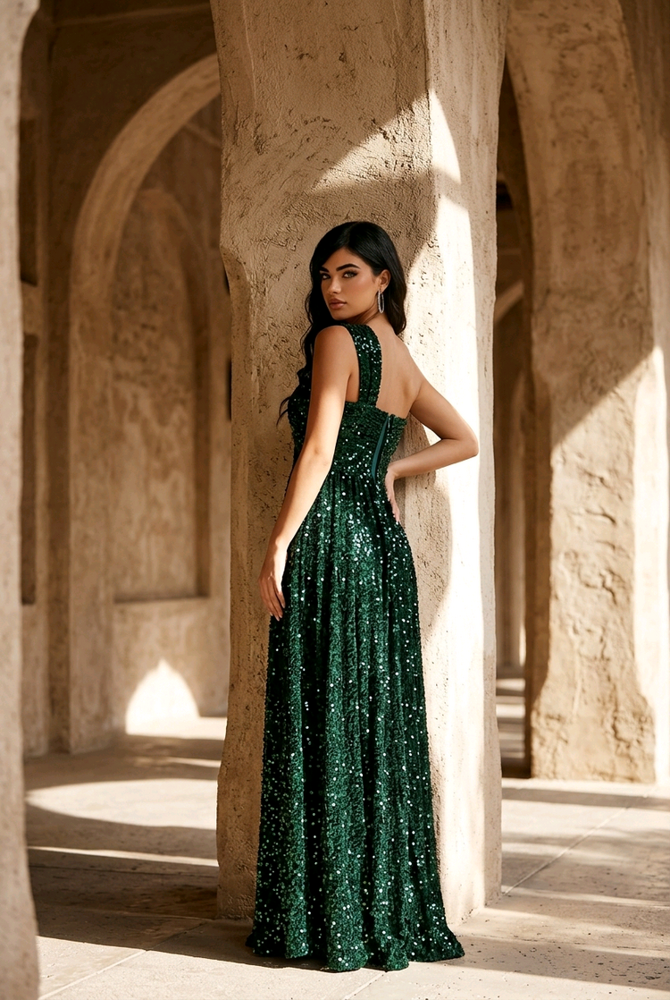 Emerald Green Velvet Sequined Gown, Size 14W