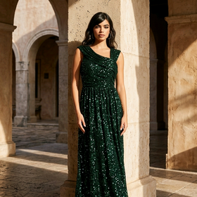 Emerald Green Velvet Sequined Gown, Size 14W