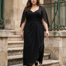 Black Infinity Sleeve Gown with Lace Up Back, Size 18W