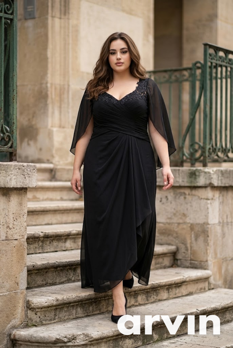 Black Infinity Sleeve Gown with Lace Up Back, Size 18W