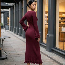 Burgundy Wine Long Sleeve Sweater Gown, Size M