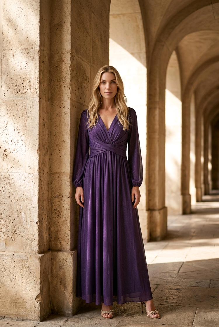 Purple Shimmer Flowy Gown, Size 8