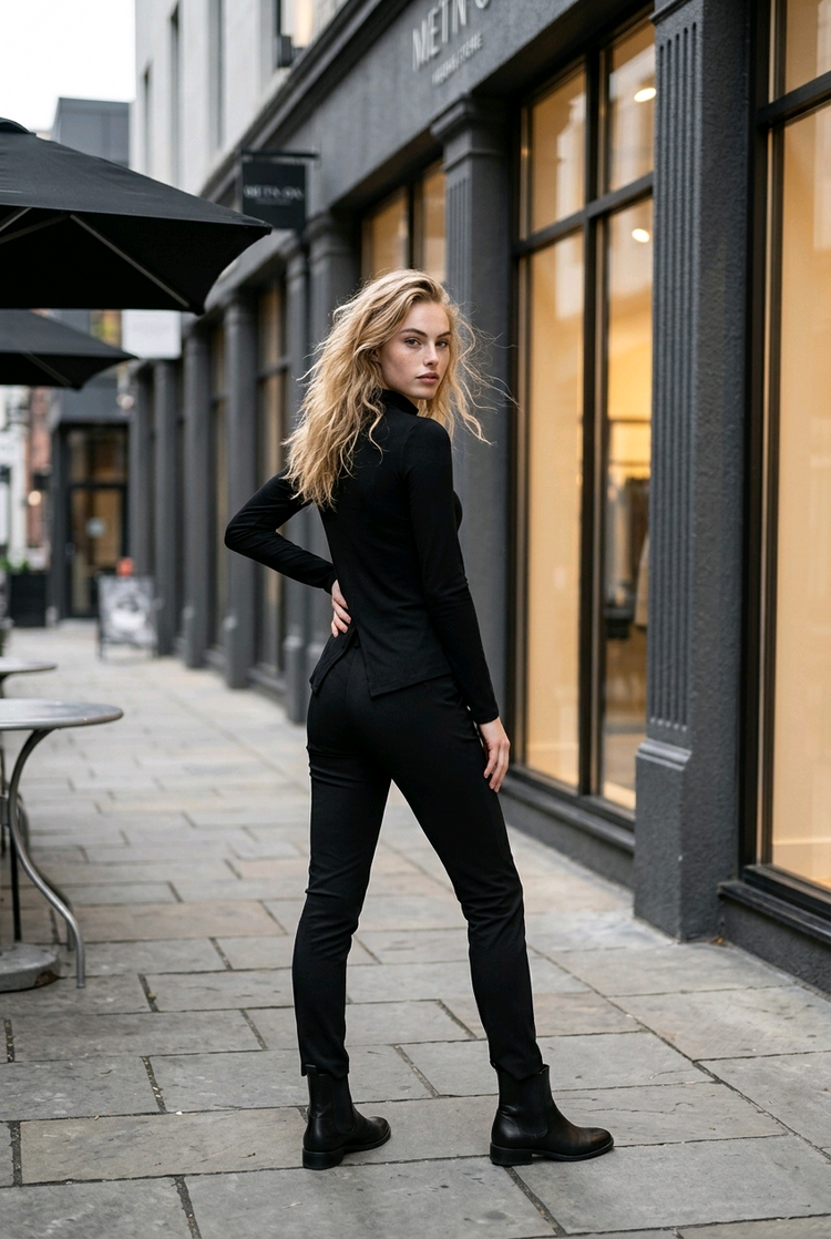 Black Top with Mock Vest Detail, Size Large