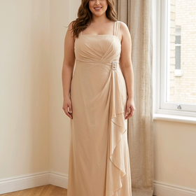 Taupe Lace Up Back Flowy Gown with Jacket, Size 16